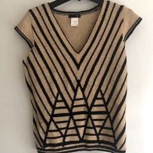 JCrew merino wool capsleeve sweater Black and Tan.